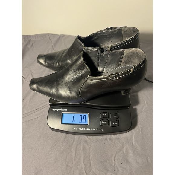 Women's 9 Black Block Dress Heel Booties Square Toe Liz Claiborne Zipper Buckle - Picture 8 of 9